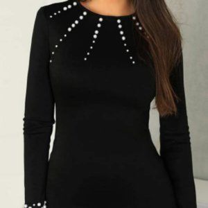Elegant Pearl Round Neck Long Sleeves Mini Dress